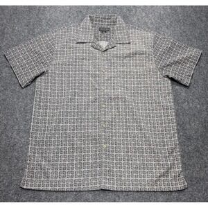 David Taylor Collection Shirt Mens Large Gray Black Geometric Camp Short Sleeve